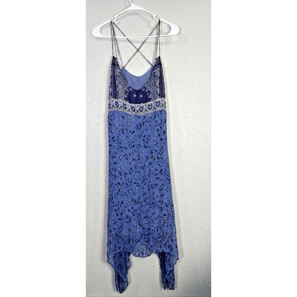 Lucky Brand Layla Midi Dress Womens XL Blue Chiffon FairyGrunge Boho 90s Bandana - Picture 1 of 7